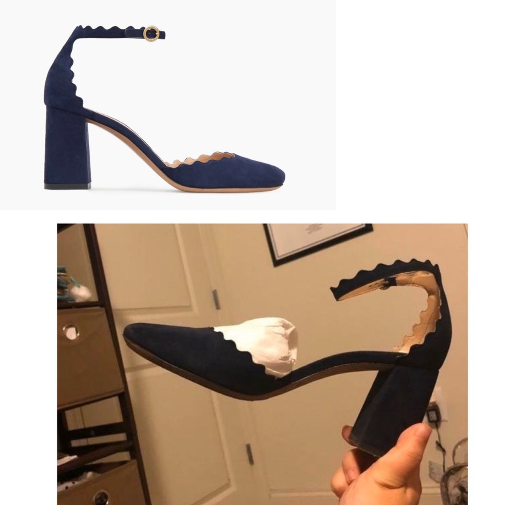 Chloe Lauren scallop-edged block-heel suede sandal